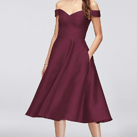 David's Bridal Dresses & Skirts - NWT Off the shoulder wine bridesmaid dress
